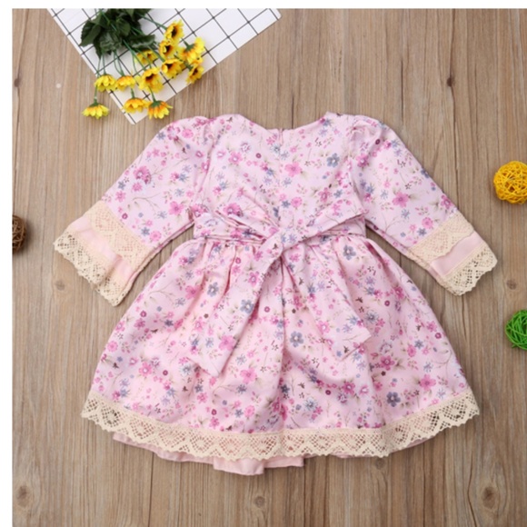 Baby Girls Lace Ruffles  Long Sleeve Floral dress - Picture 2 of 3